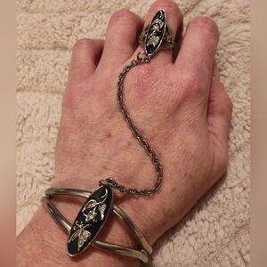 Vintage 1989 Silver G&S Flower & Butterfly Chain Bracelet with Ring